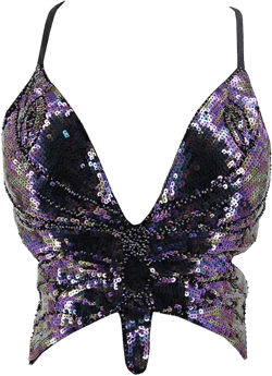 Womens Glitter Sequin Butterfly Crop Top Low-Cut Tank Top Rave Tube Bandage Vest Top for Belly Dance Costume Outfits Vest (B-Black Multicolor, One Size)
