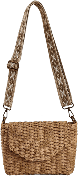 Straw Bag Women Woven Crossbody Bags Summer Beach Handbag Purse With Adjustable Shoulder Straps (Off white) Camel
