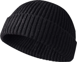 GRNSHTS Unisex Warm Wool Cuffed Short Knit Fisherman Beanie for Men Women Winter Hat (Black)