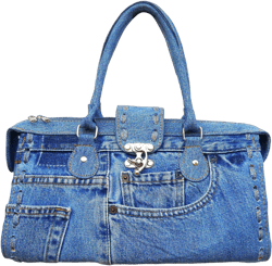 Upcycling Blue Denim Jeans Large Capacity Doctor Style Strip Hand Stitched-Edge Top Handle Satchel Structured Handbag Purse for Women
