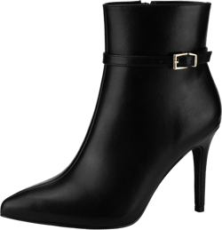 Allegra K Women's Pointed Toe Buckle Strap Stiletto Heels Ankle Boots Black 7