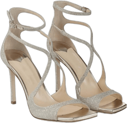 THESHY Women's Heeled Sandals Ankle Strap Buckles Stilettos Open Toe Pumps Cross Strap High Heels Fashion Dress Shoes 8 Silver