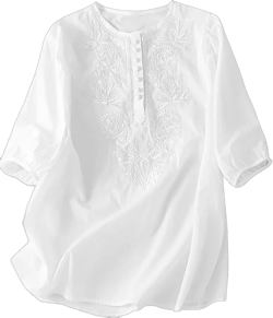 Boho Embroidered Tops for Women 2025 Summer Cotton Linen Peasant Blouses Short Sleeve Bohemian Shirts Clothing White XX-Large