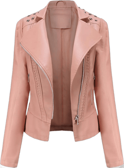 chouyatou Women's Casual Light Studded Shoulder Moto Biker Faux Leather Jacket X-Small Pink