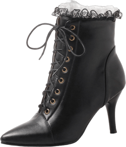 Seborluys Women Vintage Victorian Lace Up Boots Kitten Heel Ankle Boots Pointed Toe Mid Heel Booties With Zipper Wedding Bridal Costume… 11.5 Black 4