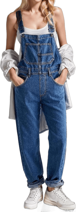 PLNOTME Women's Casual Denim Overalls Adjustable Straps Jeans Pants Jumpsuits with Pockets Small Blue