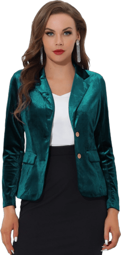 INSPIRE CHIC Women's Notched Lapel Vintage Office Button Front Velvet Blazer Emerald Green Large