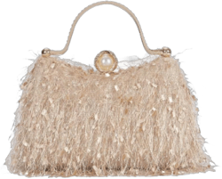 YYW Evening Handbag Cocktail Prom Fluffy Clutch Purse Vintage Feather Evening Shoulder Bag for Women Party Beige