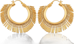 Statement Hoop Earrings For Women Bead Curtain Tassels Chain Dangling Charms Sun Earings 18K Worn Gold Plated Brass Sun Earings Hawaiian Style