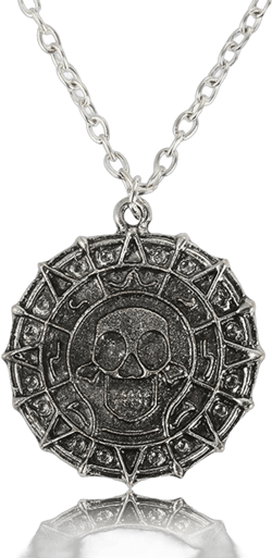 FORUBUS Pirate Skeleton Coin Pendant Necklace for Women Men, Caribbean Skull Head Necklace for Halloween Costume Jewelry Accessory Antique silver