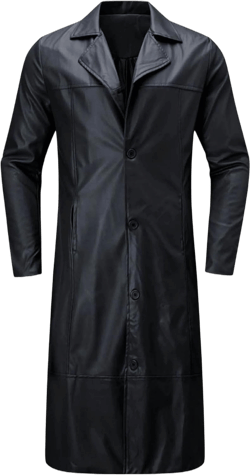 Mens Leather Trench Coat Full Length Vintage Classic Faux Leather Long Leather Jacket Winter Overcoat 3X-Large Black