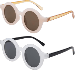 Bouryo Cute Round Sunglasses for Kids Flexible Rubber Frame for Toddler Age 2-8 UV400 Protection