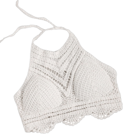 MakeMeChic Women's Solid Tie Back Crochet Halter Bikini Top Summer Beach Knit Bralette Crop Tops Small White