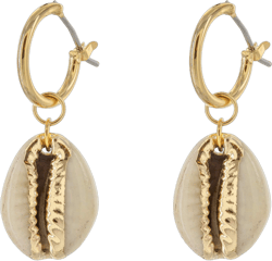 Columbus 14K Gold Plated Charm Huggie Hoop Earrings - Butterfly Earrings - Pearl Drops - Cowry Shell Dangle Earrings Heart Charm Huggies for Women Gold Cowry Shell