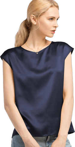 LilySilk Silk Blouse for Women Short Sleeve Summer Cool Comfy Charmeuse Silk Tops for Ladies X-Large Navy Blue