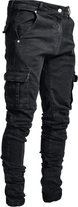 Mens Slim Fit Stretch Skinny Pants Cotton Cargo Pant Buttons Denim Trousers Fashion Casual StraightLeg Jeans X-Large Black