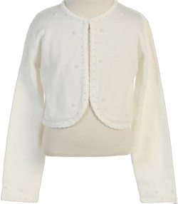 BluNight Collection Little Girls Long Sleeve Beaded Flower Girl Cardigan Sweater Bolero Medium / 6-8 Ivory