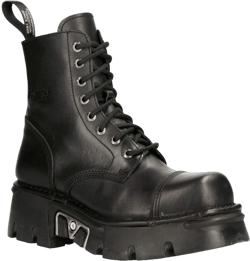 New Rock M-NEWMILI083-S19 Men's Metallic Combat Boots Black Leather Military Biker Goth Punk Shoes 7.5 Black