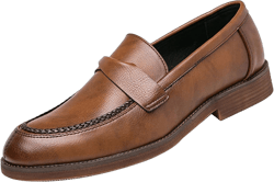 Men's Leather Penny Loafers Dress Shoes,Classic Comfort Slip On Stacked Oxford Soft Sole Business Casual Formal Derby 6.5 Brown