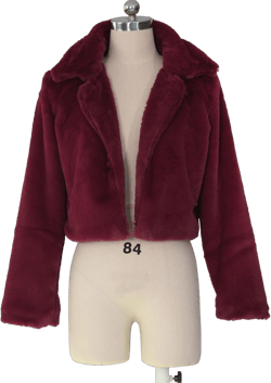 Nihsatin Womens Solid Cropped Long Sleeve Shaggy Jacket Lapel Faux Fur Coat Outwear Warm Winter Medium Winered