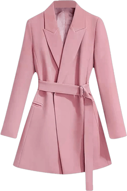 Womens Dressy Blazer Dress Casual Elegant Long Sleeve Lapel Formal Work Office Long Suit Strappy Belt Coat Jackets Pink Small