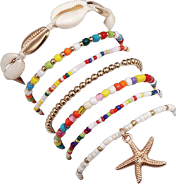 tenghong2021 Layered Shell Beaded Bracelets for Women Seashell Beaded Woven Bracelet Summer Beach Wind Starfish Rice Beads Seven-Piece Set for Women Jewelry Accessories Color