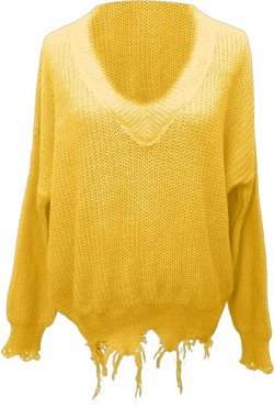 Sexyshine Women's Loose Long Sleeve V-Neck Sweaters Ripped Tassel Solid Knitted Pullover Jumper Baggy Crop Top XX-Large Yellow