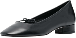 FOWT Women Closed Square Toe Ballet Pumps Cute Bowknot Chunky Low Heels Slip On Office Walking Work Dress Shoes Size 4-16 US 9.5 Black