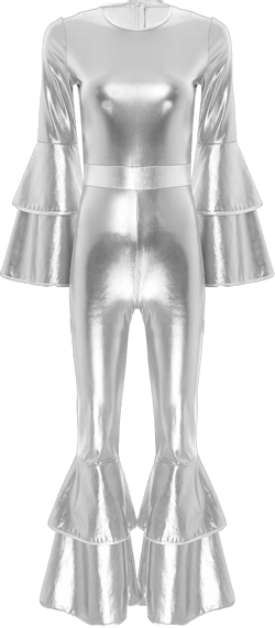 YiZYiF Women 70s Disco Costume Adult Metallic Shiny Retro Jumpsuit One-Piece Bodycon Romper Bodysuit Silver XX-Large