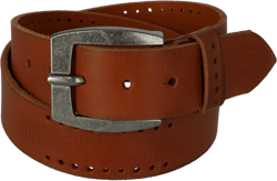 CTM Men's Distressed Leather Bridle Belt with Perforations, 42, Tan