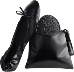 Rose Cheeks Black Foldable Ballet Flats for Women, Roll Up Flats with Zipper Pouch, US Size 8.5-9.5