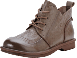 Myallfeet Women's Leather Lace Up Flat Bottomed Side Zippered Ankle Boots Retro British Style Round Toe Soft Sole Casual Anti Slip Leather Boots 5 Brown