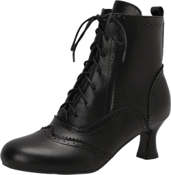 Vedolay Vintage Victorian Boots for Women Kitten Heel Ankle Boots Lace Up Low Heel Witch Shoes Oxford Wingtip Boots (Black,8)