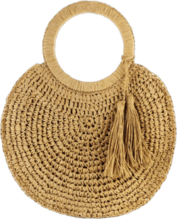Straw Bag, Tote Bag for Women, Round Hand-Woven Bag Beach Bag with Tassel Pendant, Summer Handbag Suitable for Vacation, Daily Matching, Travel Bag (Khaki)