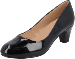 miss left Women Formal Low Heel Closed Rounded Toe Pumps Chunky Block Heeled Slip On Classic Work Office Shiny Shoes Size 4-16 US 8 Black