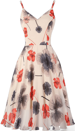Ellames Women's 2024 Summer Dress Spaghetti Strap Cocktail Swing Beach Dresses V Neck Sundress 3X-Large Beige Flower
