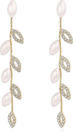 Dangling Earrings for Women Bridal Earrings for Wedding Rhinestone Wedding Prom Anniversary Delicate Leaf silver drop Earrings Long Earrings- Elegant Earrings