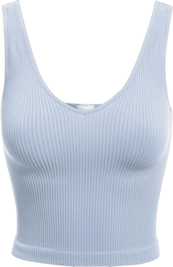 Design by Olivia Women's Four-Way Stretch V-Neck Ribbed Seamless Crop Top -Made in USA One Size Cashmere Blue