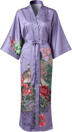 Ledamon Women's Kimono Long Robe - Classic Floral Bathrobe Nightgown One Size Light Purple