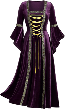 Halloween Costume Women Daily Deals of The Day Prime Today Only Women Renaissance Costumes Long Sleeve Lace Up Gold Velvet Punk Ball Gowns Dresses Medieval Square Neck Gothic Dress Purple