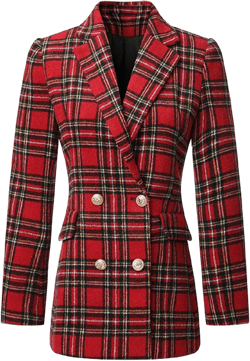 CHARTOU Women's Tailored Collar Slim Plaid Double Breasted Short Blazer Jacket Medium Red