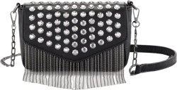 Ayliss Women Crossbody Handbag Purse Small Rivets Studded Tassel Shoulder Bag Clutch Gothic Punk Rock Party Funky Bag (Rectangle Black)