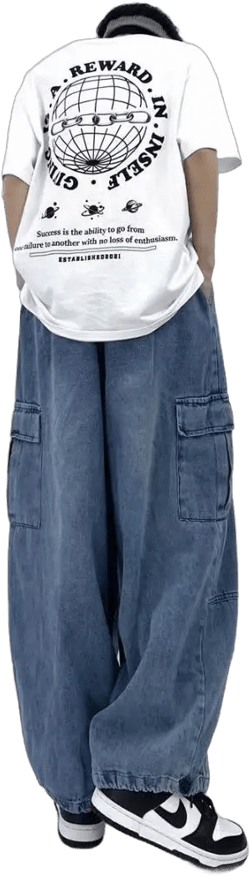 Vintage Y2K Fashion Streetwear Baggy Cargo Jeans for Men High Waisted Straight Wide Leg Pants Male Loose Denim Trousers 2023 New