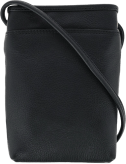 CTM Women's Pebbled Grain Leather Open Top Mini Crossbody Bag, Black