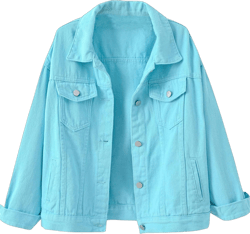 Unilexi Women's Solid Color Denim Jacket Long Sleeve Jean Jacket Casual Coat with Pockets Light Blue Large