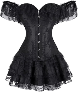 Corset for Women Skirt Set Top Plus Size Outfit Lace up Sleeved Gothic Medieval Renaissance 3X-Large Black