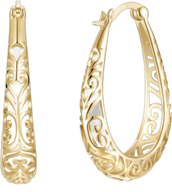 Zetshion Gold Plated Filigree Oval Small Hoop Earrings Teardrop 925 Sterling Silver CZ for Women Girls
