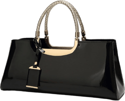 Glossy Women Handbag Faux Patent Leather Top-Handle Bag Structured Shoulder Bag Tote Evening Purse Party Satchel Black