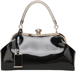 ROUROU Glossy Patent Leather Handbag for Women Top Handle Tote Bag Evening Shoulder Bag Wedding Satchel Retro Purse Black