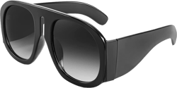FEISEDY Retro Trendy Avaitor Sunglasses for Women Men Oversized Vintage 70s 80s Sunglasses Flat Top Shield Shades B2745 Black 55 Millimeters